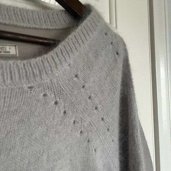 Nina Ricci Angora Wool Cashmere Oversized Pullover Sweater Fuzzy Large Gray - Picture 5 of 8